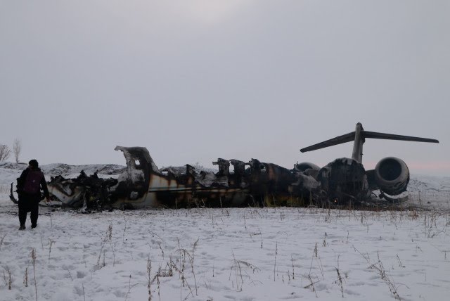 The wreckage of an airplane is seen after a crash in Deh Yak district of Ghazni province, Afghanistan January 27, 2020. (photo credit: REUTERS)