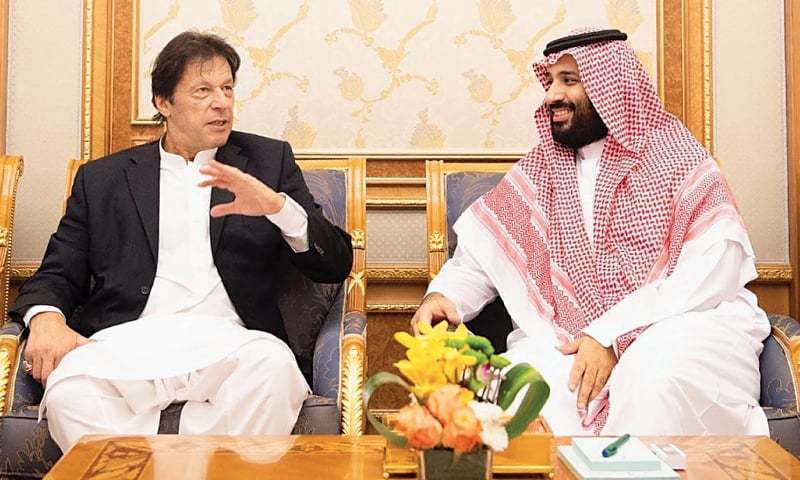 Prime Minister Imran Khan in conversation with Saudi Crown Prince Mohammed bin Salman during the premier's trip to Riyadh in October 2018. — Online/File