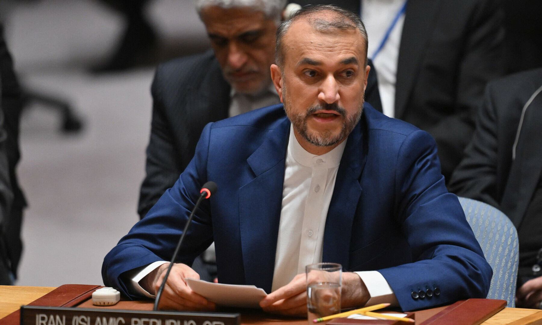 Iran’s Foreign Minister Hossein Amir-Abdollahian speaks during a UN Security Council meeting on the situation in the Middle East, including the Palestinian question, at UN headquarters in New York City on April 18, 2024. — AFP/File