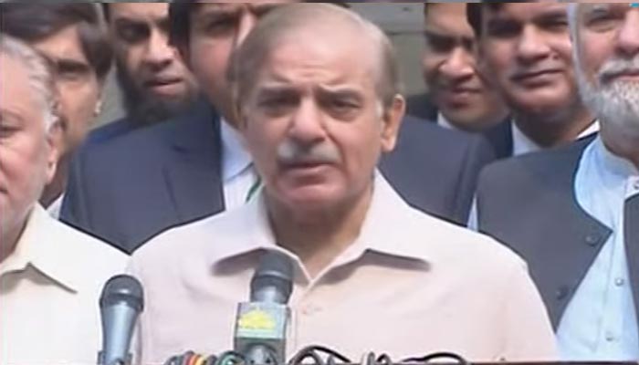 Prime Minister Shehbaz Sharif addressing a press conference in Lahore on October 8, 2022. — YouTube screengrab/Hum News Live