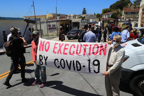 Demonstrators protested conditions at San Quentin State Prison in California, where more than 2,600 inmates have tested positive for the coronavirus over the past year.