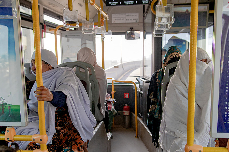 All buses feature dedicated seating for women and children.