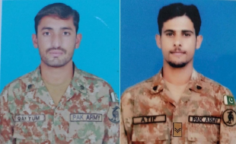 A combination photo of Pakistan Army soldiers, Sepoy Qayyum (L) and Naik Atif, who were martyred in Balochistan on Saturday. — ISPR