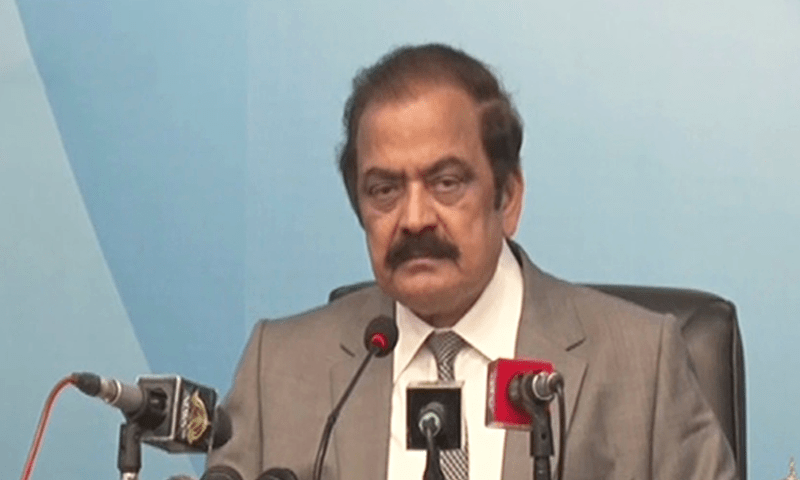 <p>Interior Minister Rana Sanaullah addresses a press conference in Islamabad on Wednesday. — DawnNewsTV</p>