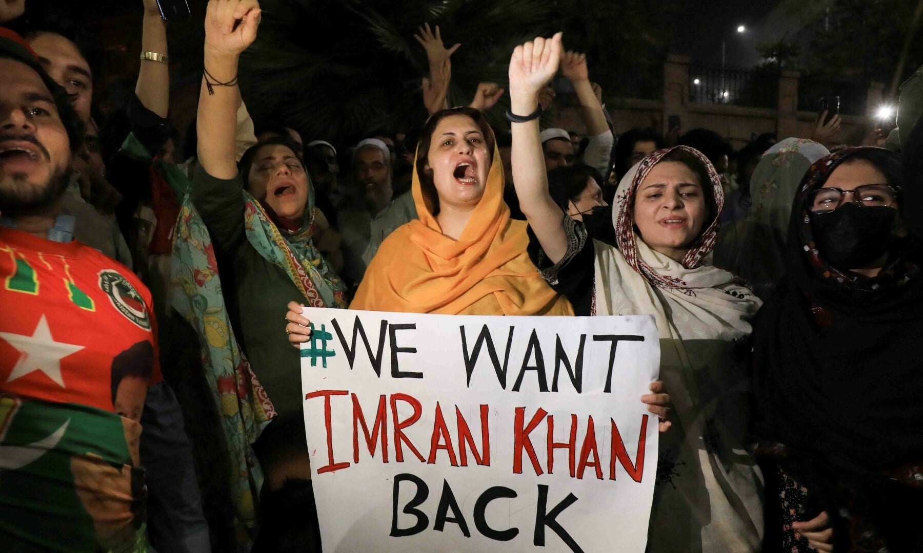 PTI supporters chant in support of former prime minister Imran Khan during a rally in Peshawar on April 10. — Reuters,