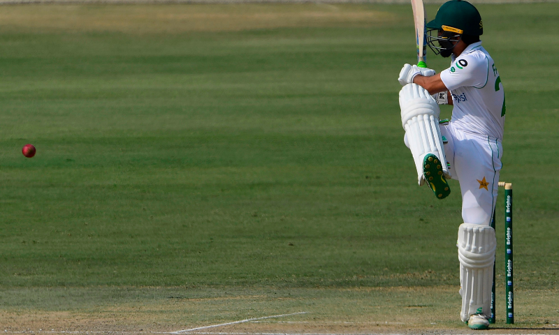 Fawad Alam plays a shot during the second day of the first Test match between Pakistan and South Africa at the National Stadium in Karachi on January 27, 2021. — AFP