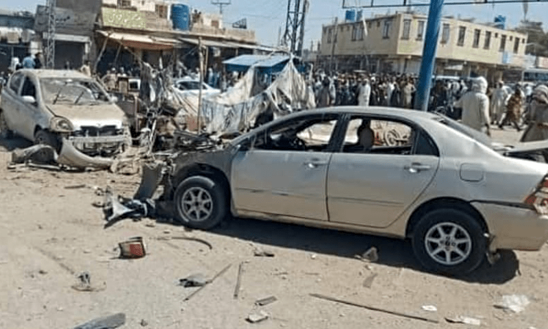 This photo shows damaged vehicles after a blast occurred near Surkhab Chowk in Balochistan’s Pishin district on Aug 24, 2024. — Photo via author