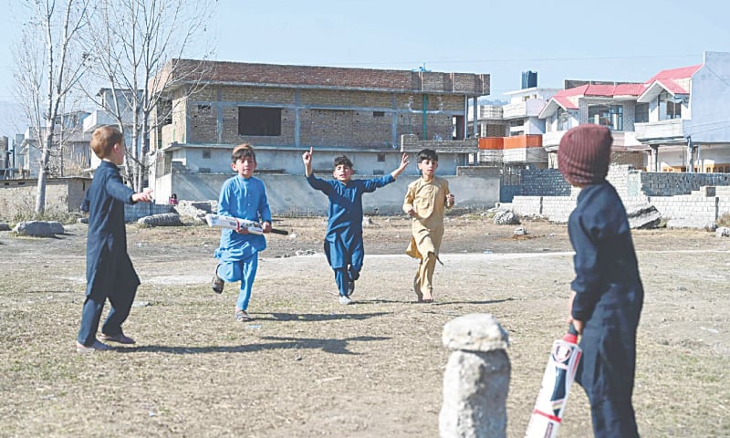 In this picture taken in February 2021, children play cricket at the site of the demolished compound of Osama bin Laden in northern Abbottabad | AFP