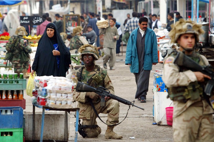 US soldiers patrol the downtown area of Tikrit, north of Baghdad.