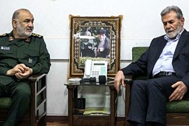 Hossein Salami, left, meets Islamic Jihad leader Ziad al-Nakhala in Iran's capital Tehran [Iran's Revolutionary Guard/Sepah News via AFP]
