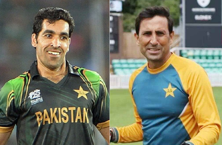 This combination of photos shows former Pakistan players Younis Khan (R) and Umar Gul. — Pictures via Twitter