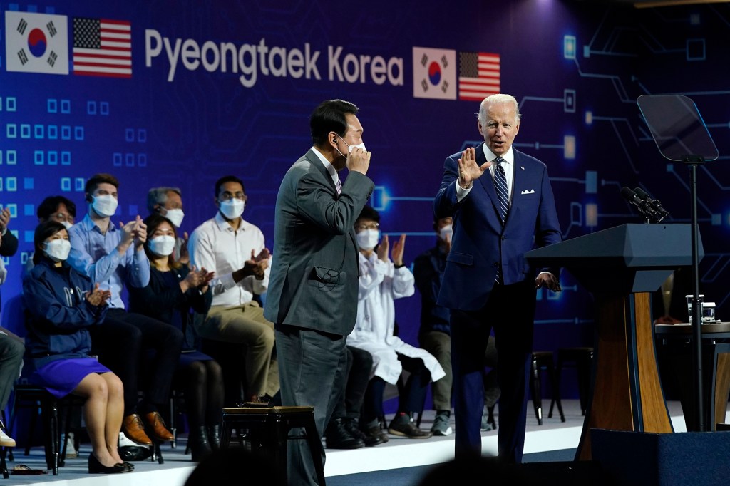 President Joe Biden and South Korean President Yoon Suk Yeol deliver remarks on May 20.