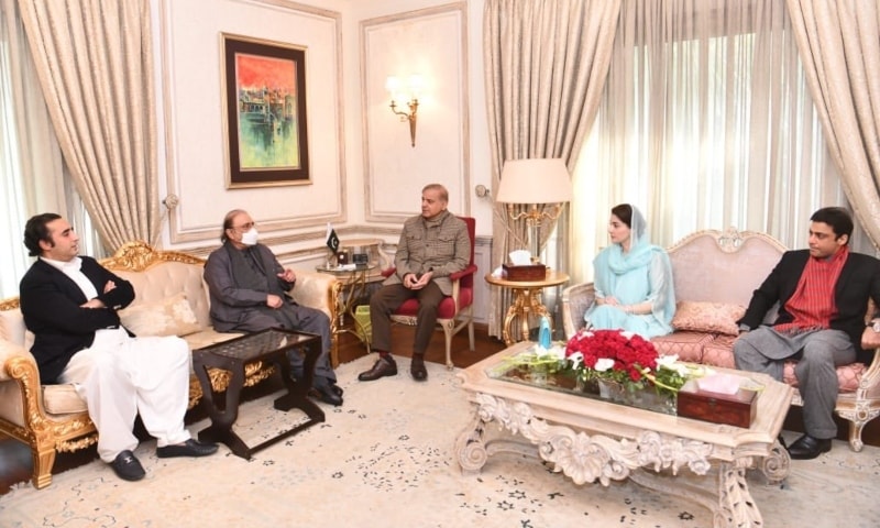 PPP and PML-N leaders at a meeting hosted by PML-N President Shehbaz Sharif at his Model Town residence in Lahore. — PPP Twitter