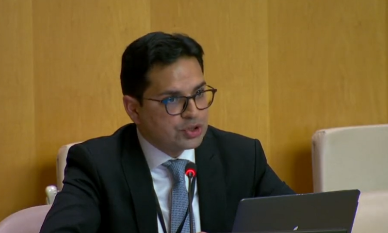 Pakistani representative Umer Siddique addresses the meeting of the UN Counter-Terrorism Committee (CTC) in New York on Tuesday. — Screengrab via Permanent Mission of Pakistan to UN, NY Twitter