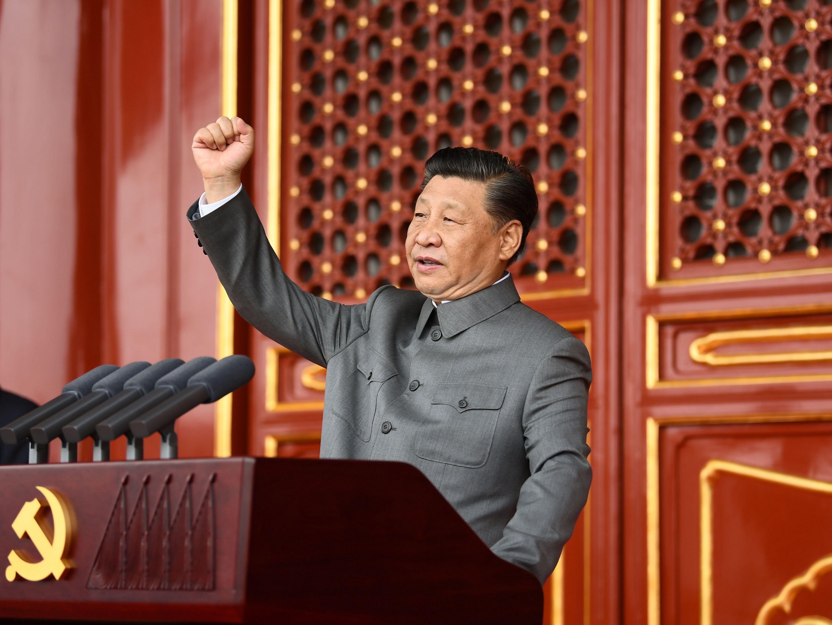 China's President Xi Jinping delivers a speech on the 100th anniversary of the party's founding