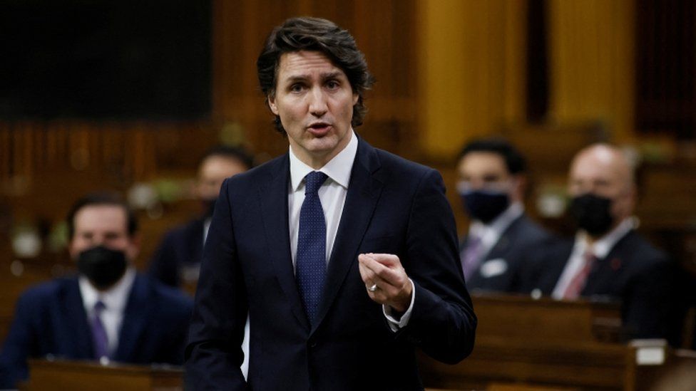 Canadas Prime Minister Justin Trudeau speaks about the trucker protest during an emergency debate in the House of Commons on Parliament Hill in Ottawa