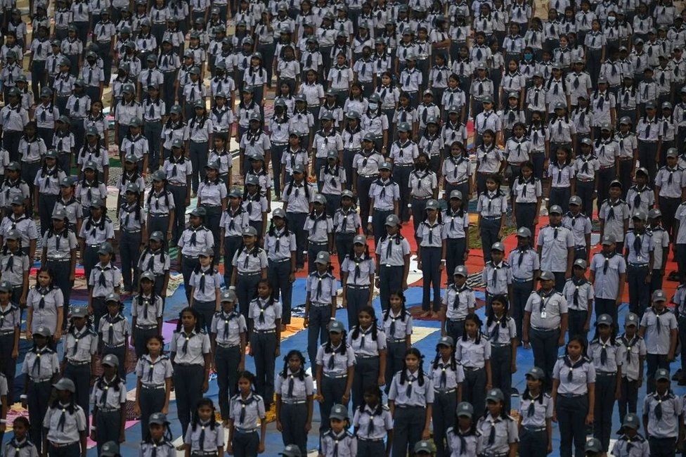 School students take part in a yoga training session in Chennai on January 7, 2023.