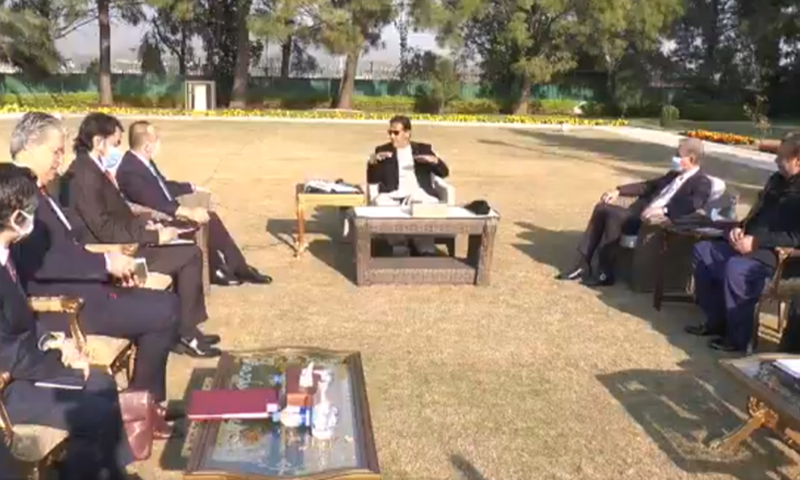 Prime Minister Imran Khan meets Turkish Foreign Minister Mevlut Cavusoglu in Islamabad on Wednesday. — Photo courtesy: PMO Twitter