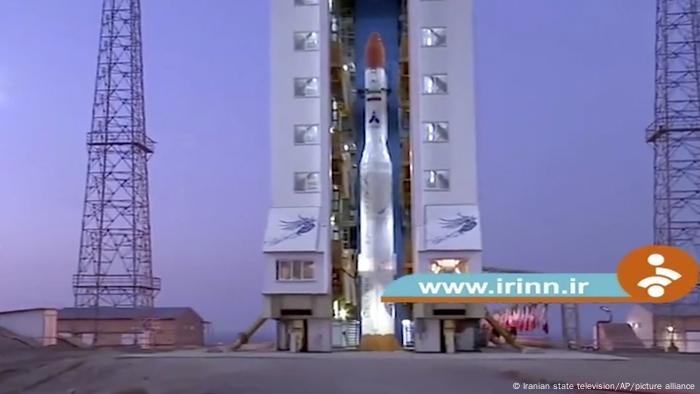 This image taken from footage aired by Iranian state television shows a rocket that Iran announced it launched on Thursday, Dec. 30, 2021