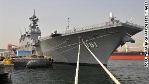 Japan&apos;s helicopter carrier, the Huga, at a pier in Yokohama in 2009.