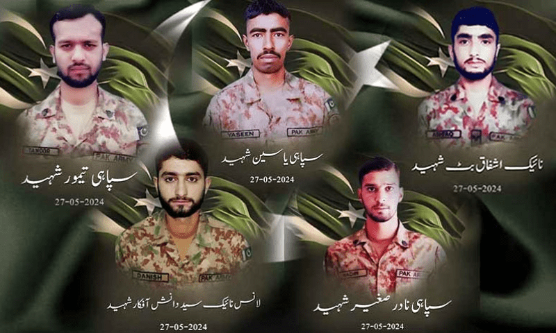 This illustration shows a combo of pictures of the soldiers martyred in Khyber District’s Bagh general area on May 27. — via Radio Pakistan