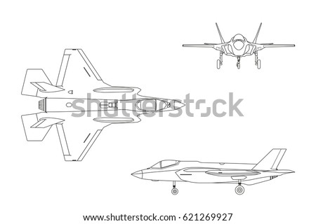 stock-photo-outline-drawing-of-military-aircraft-on-white-background-top-side-front-views-fighter-jet-621269927.jpg