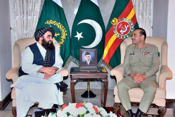 The Taliban-appointed Afghan Foreign Minister Amir Khan Muttaqi, left, meets with Pakistan's Army Chief General Asim Munir, in Rawalpindi, Pakistan on May 7, 2023. 's Army Chief General Asim Munir, in Rawalpindi, Pakistan on May 7, 2023. 