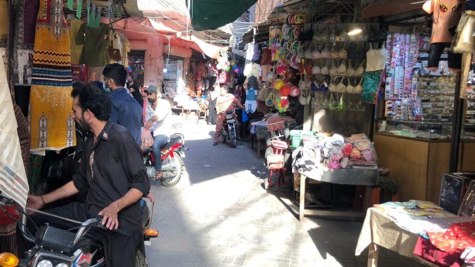 A clothes market in Pakistan