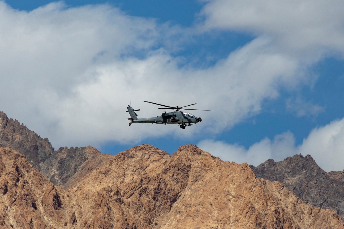 An Indian Air Force Apache helicopter on a flight in the Ladakh region on September 17. Photo: Reuters