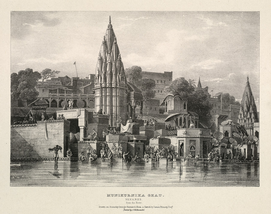 Munikurnuka_Ghat_Benares_from_the_river_by_James_Prinsep_1832.jpg