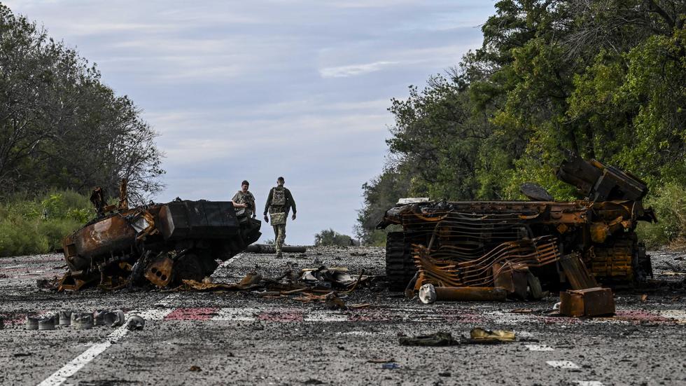 Krieg in der Ukraine: Zerstörte Panzerfahrzeuge in der Region Charkiw am 10. September