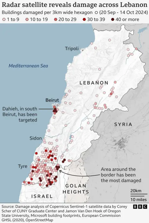 Map of damage across Lebanon