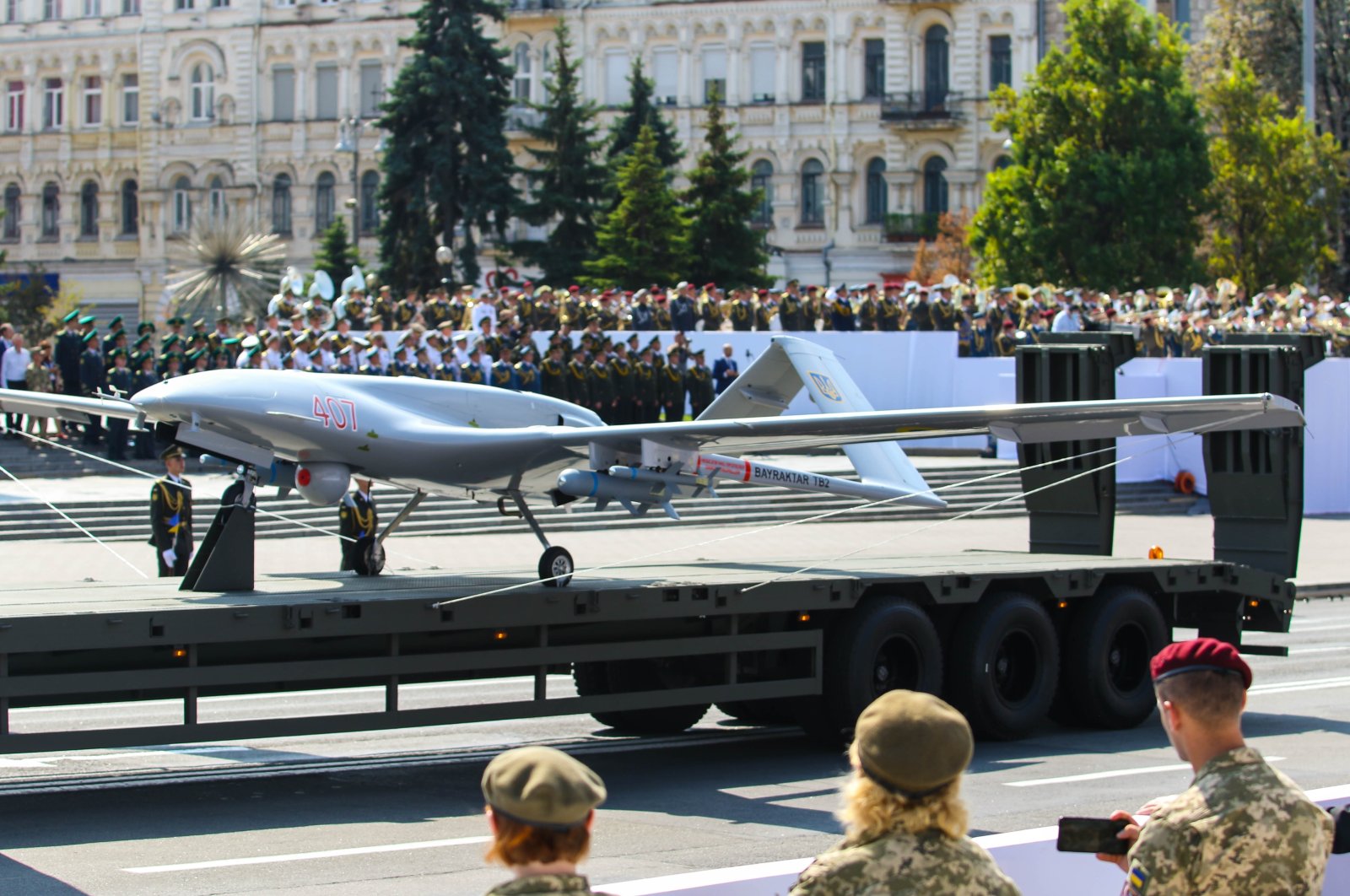 Ukrainian Army-owned Bayraktar TB2 UCAV on display during the military parade on the occasion of the 30th anniversary of Ukraine's Independence, Kyiv, Ukraine, Aug. 24, 2021. (Shutterstock Photo)