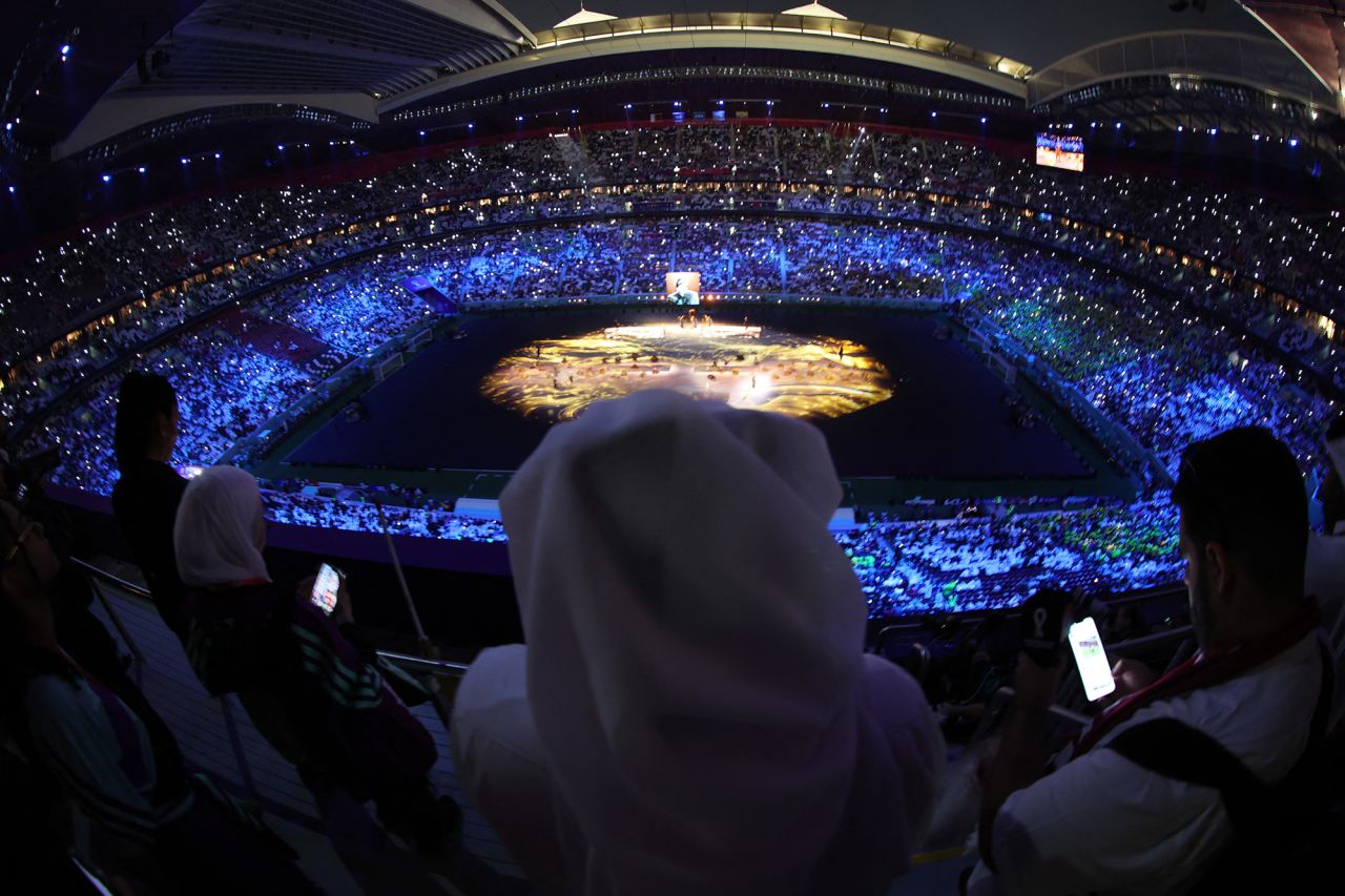 A view inside Al Bayt Stadium during the opening ceremony.