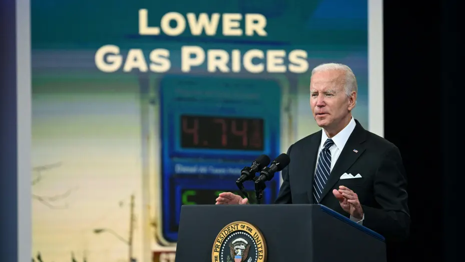 US President Joe Biden delivers remarks on efforts to lower high gas prices in the South Court Auditorium at Eisenhower Executive Office Building June 22, 2022 in Washington, DC.