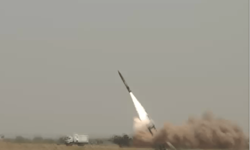 Pakistan conducts a successful training launch of the Abdali Weapon System, a surface-to-surface missile with a range of 450km, in an undisclosed location on May 3, 2025. — screengrab