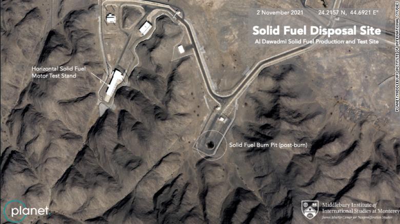 Satellite image captured on November 2 shows the facility is operating a burn pit to dispose of solid-propellant leftover from the production of ballistic missiles. 