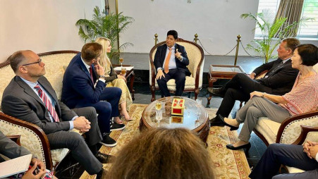 The foreign minister during a meeting with the visiting members of the United States Congress at the State Guest House Padma on 13 August. Photo: UNB