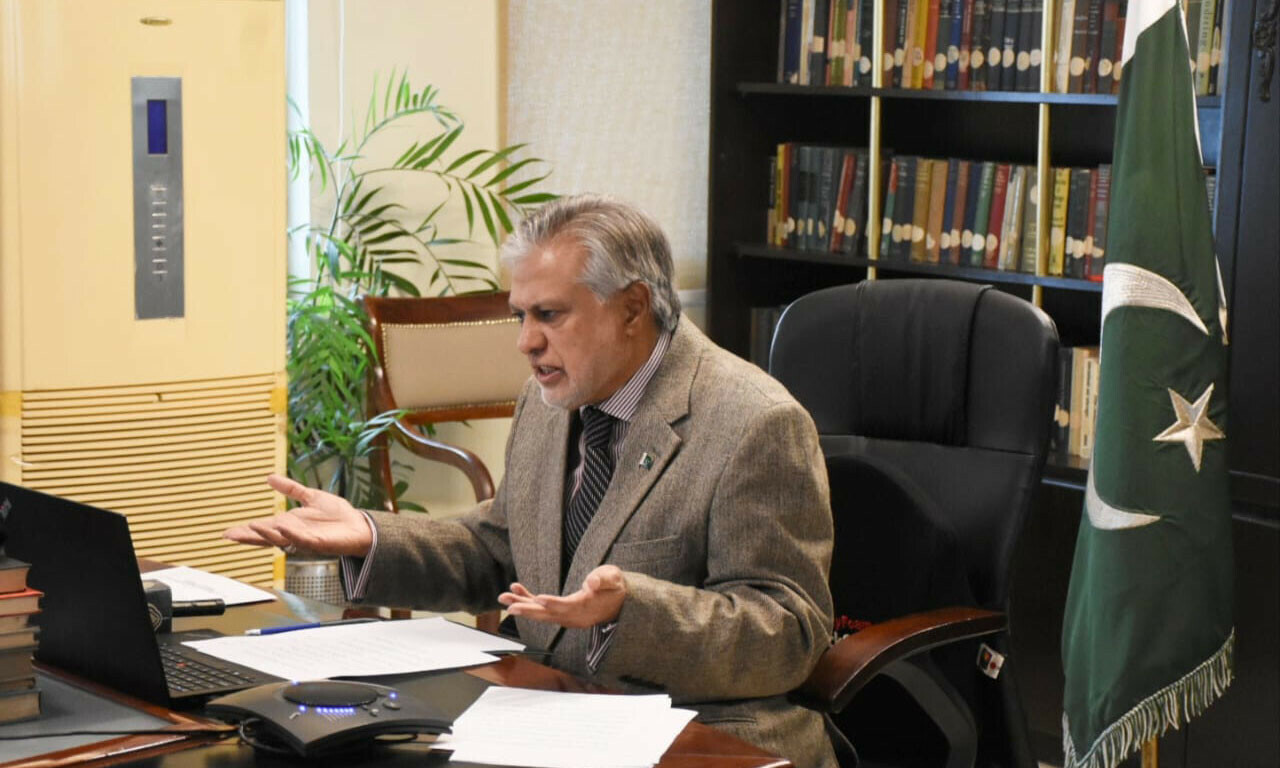 <p>Finance Minister Ishaq Dar addresses the National Islamic Economic Forum conference on on Roadmap for Islamisation of the Economy on Thursday. — Photo via finance ministry Twitter</p>