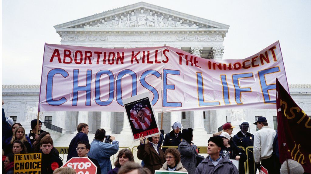 Anti-abortion activists protest outside the US Supreme Court in 1993, the first year of Clinton's presidency