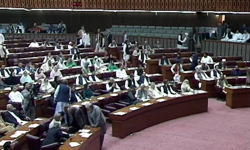 This image shows lawmakers gathered for today's National Assembly session. — DawnNewsTV