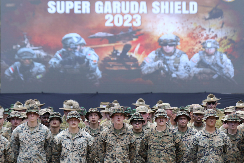 U.S. Marines attend the opening ceremony of Super Garuda Shield 2023 in Baluran, East Java, Indonesia, Thursday, Aug. 31, 2023. (AP Photo)