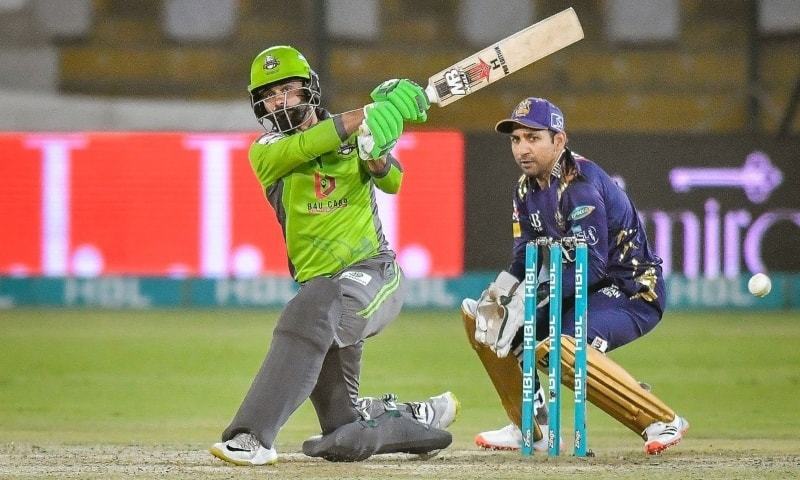 Mohammad Hafeez hits a shot during the Lahore Qalandars' match against Quetta Gladiators in this file photo. — Photo courtesy: PSL Twitter