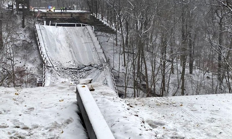 This image courtesy of Pittsburgh Public Safety shows a collapsed bridge in Pittsburgh, Pennsylvania, on January 28. — AFP