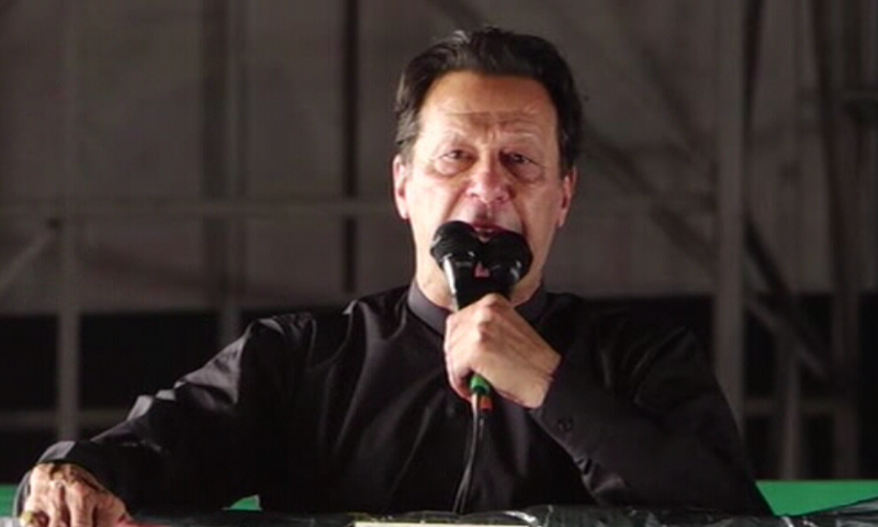 Former prime minister Imran Khan addresses a rally in Gujranwala. — DawnNewsTV