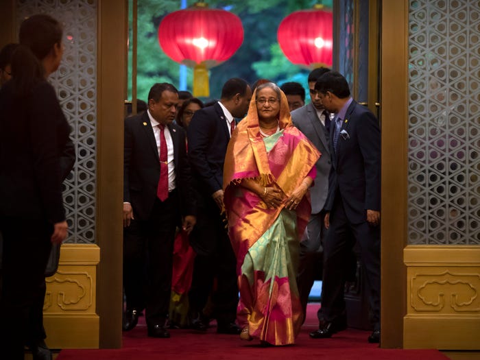 Bangladesh's Prime Minister Sheikh Hasina arrives for a meeting with Chinese President Xi Jinping at the Diaoyutai State Guesthouse on July 5, 2019 in Beijing, China.