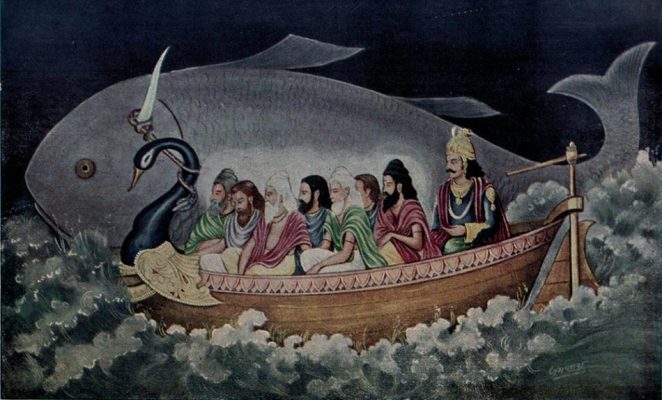 The_fish_avatara_of_Vishnu_saves_Manu_during_the_great_deluge-e1499610967935.jpg