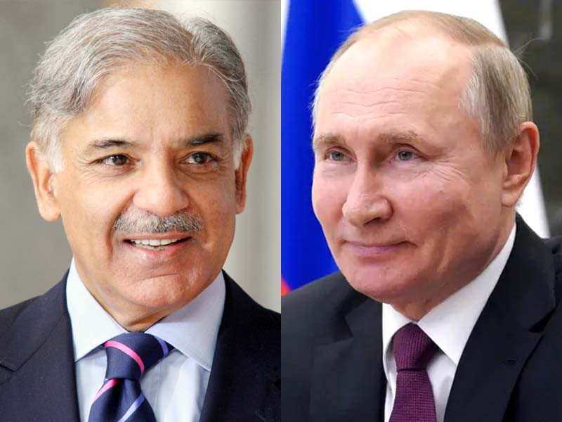 russian president vladimir putin r and prime minister shehbaz sharif photo express