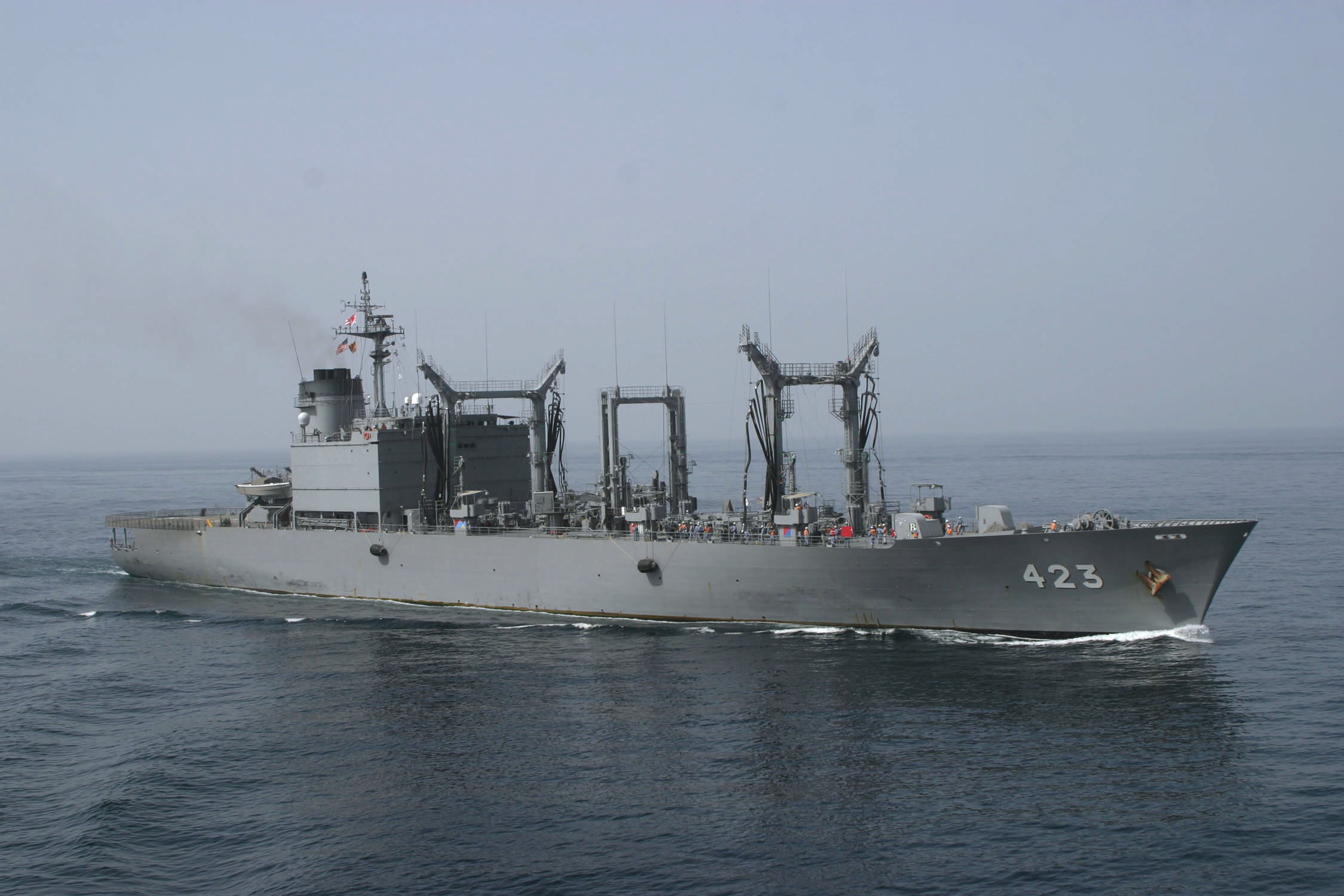 US_Navy_060315-N-0857F-008_Japanese_oiler_JDS_Tokiwa_(AOE_423)_pulls_away_from_the_guided-missile_destroyer_USS_Decatur_(DDG_73)_after_an_underway_replenishment_(UNREP).jpg