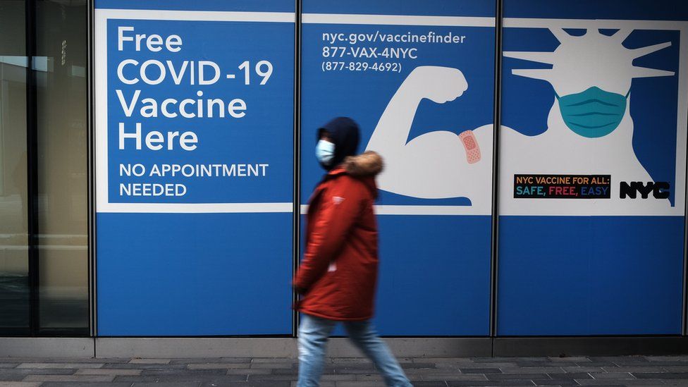 A sign for a vaccine site stands in Staten Island on 29 November